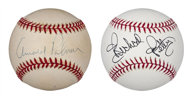 Lot of (2) Single-Signed Baseballs (Arnold Palmer, Richard Petty) (PSA/DNA COA)